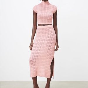 Zara 2 Piece Pointelle Top & Skirt Co Ord Set